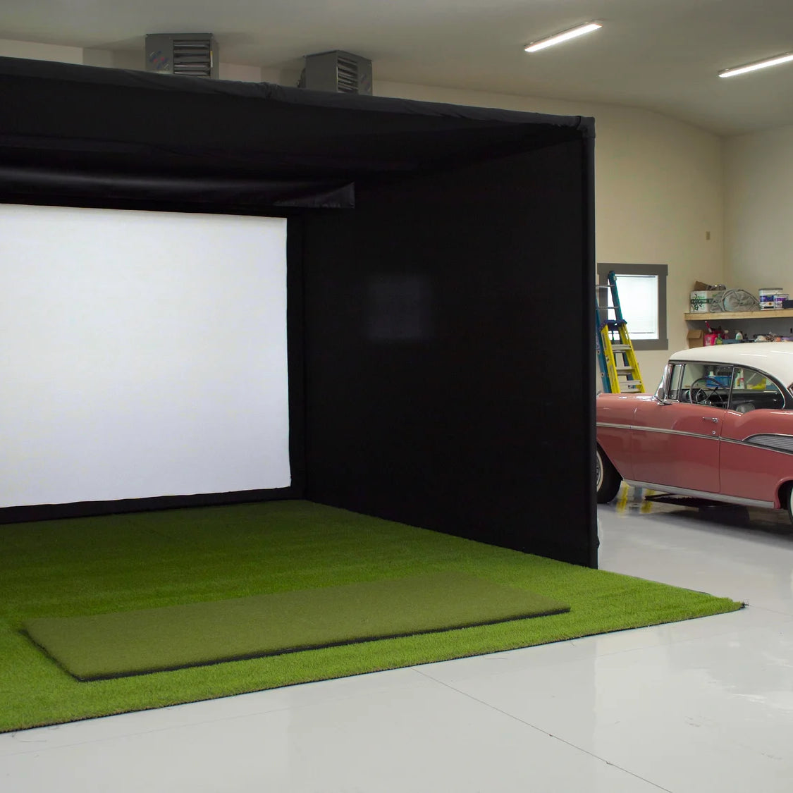 custom golf simulator enclosures
next to car view