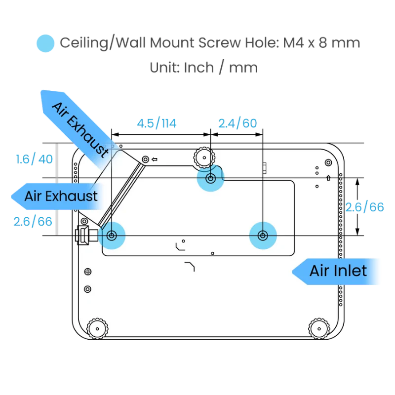 TK700STi benq bottom with dimensions view