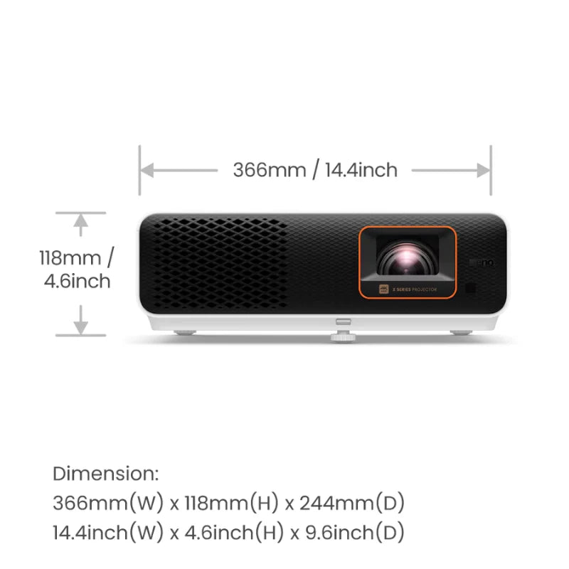 BenQ golf simulator with projector dimensions view