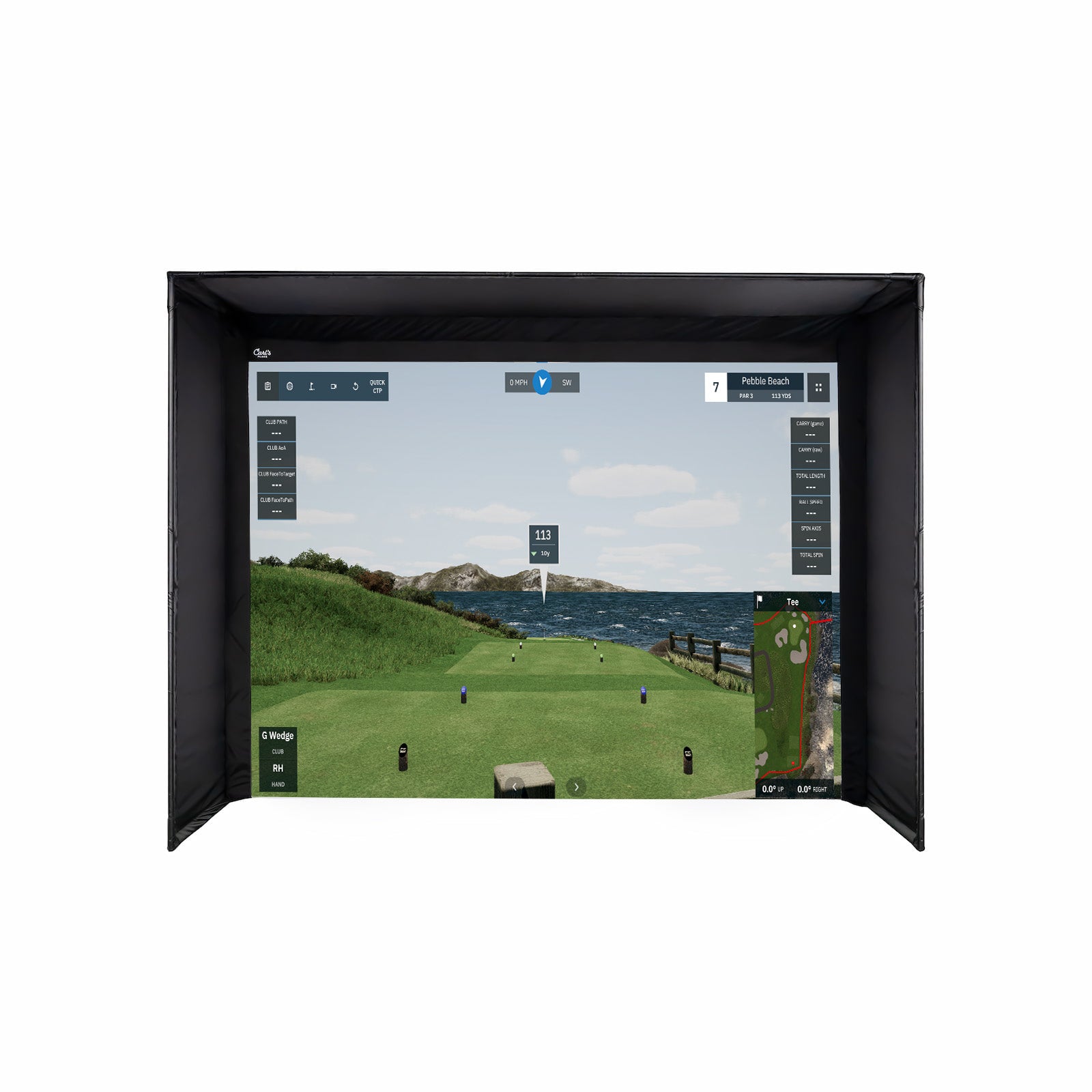 diy golf simulator enclosure front with software view