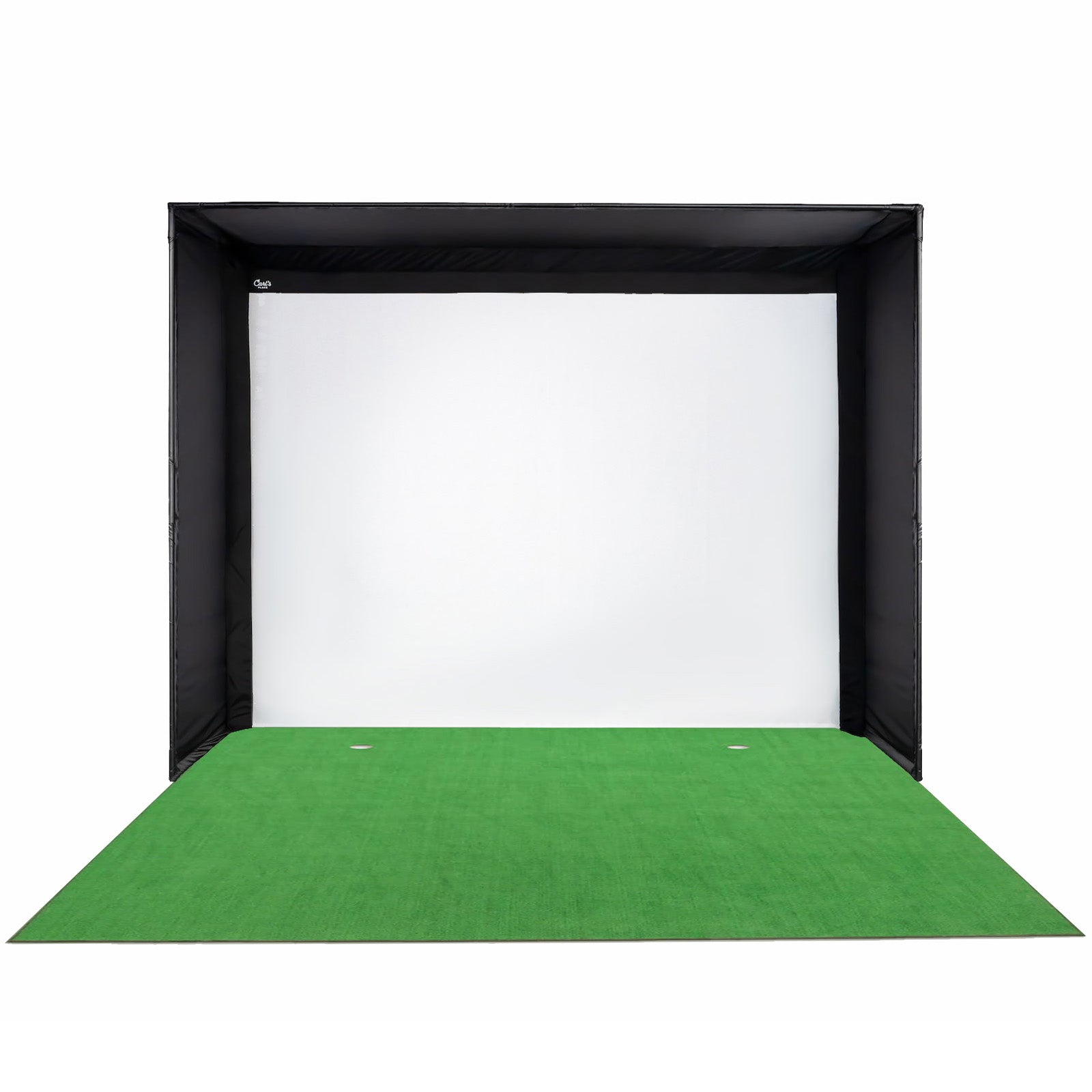 diy golf sim enclosure front with turf view